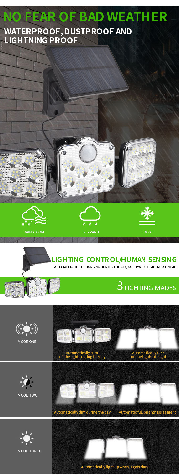 3 Head Led Solar Wall Lamp Outdoor With Motion Sensor 138 SMD 250w 200x135x115mm
