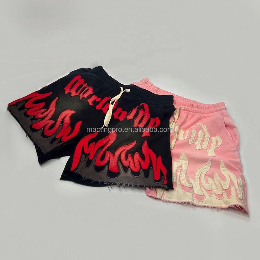 Custom Sun Faded Cotton French Terry Applique Embroidery Acid Wash Men's Sweat Shorts