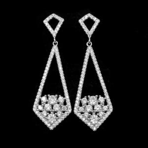  Women Tassel Design Silver Cubic Zirconia Earrings With Real White Gold Plated Manufactures