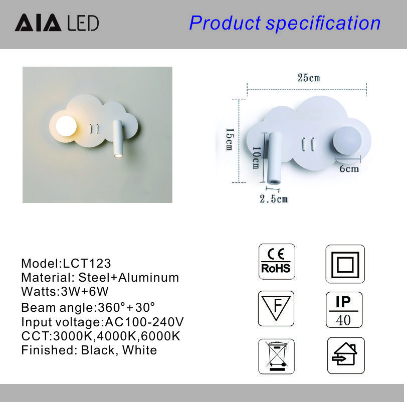 Bedroom bedside reading wall lamp creative full acrylic ball eye protection spotlight modern sofa background wall lamps