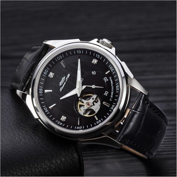 Waterproof Luxury Tourbillon Mechanical Watch Stainless Steel Case Bottom