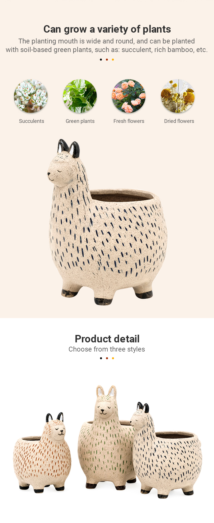 Ceramic Animal Plant Pots Planters Succulent Plant Pot Customized Plant Alpaca Animal Head