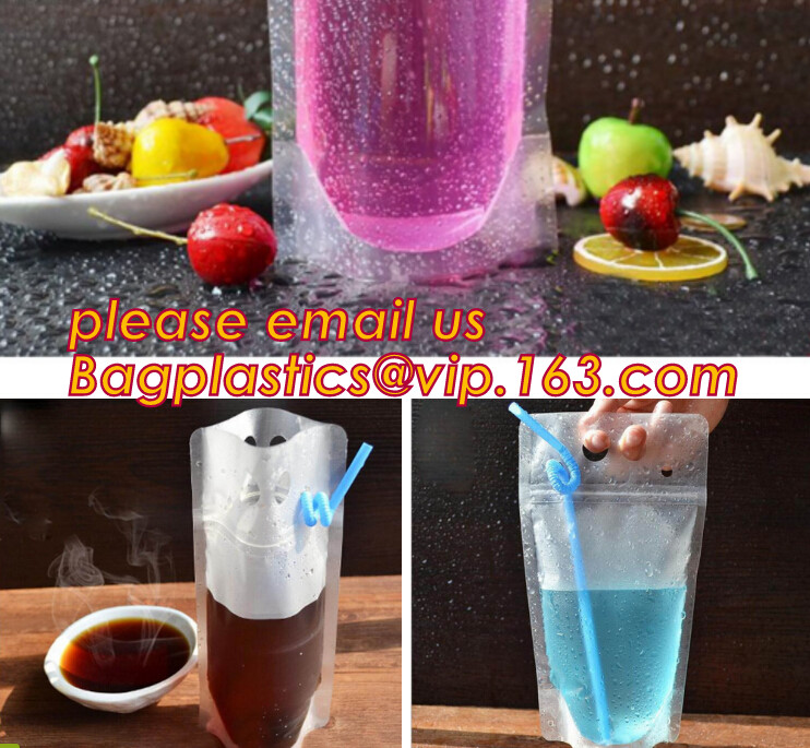 stand up reclosable drinking pouches cold drink Zip lockk bag with straw,Beveragereusable Kids Snack Zip Lock Juice Drink