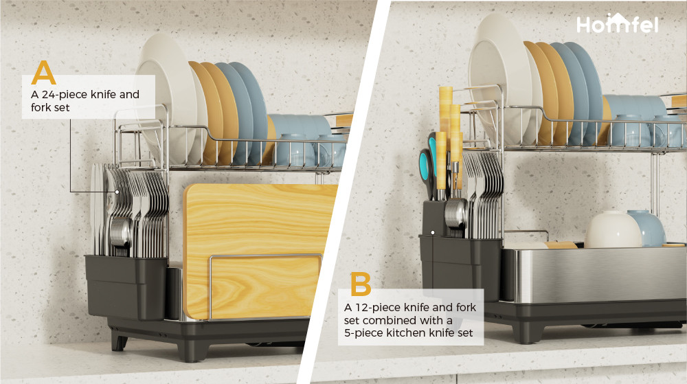 2 Tiers Rectangle Stainless Steel Detachable Dish Rack Premium Kitchen Dish Drainer Board Dish Drying Rack