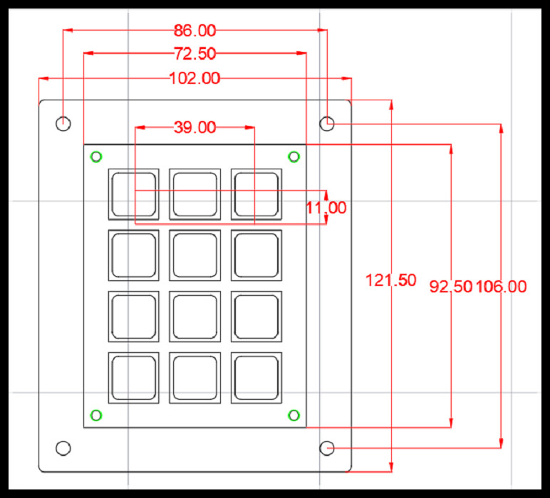 121.5mm 12 Key Numeric Keypad Stainless Steel Backlit Keyboard