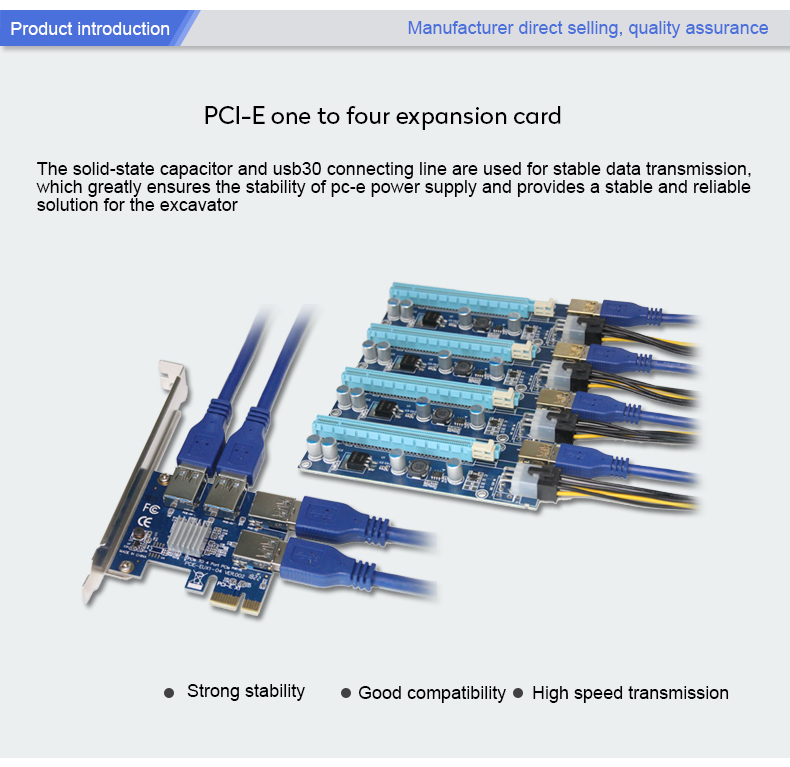 60cm USB 3.0 Cable PCI E Expansion Card 3x FP Solid Capacitors Gold Plated Contacts