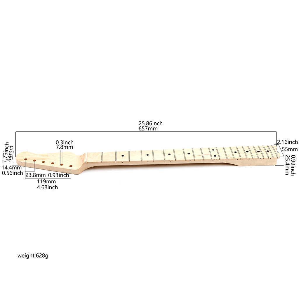 Satin Finish Maple Wood Guitar Neck Six String ST Electric Guitar Neck Replacement