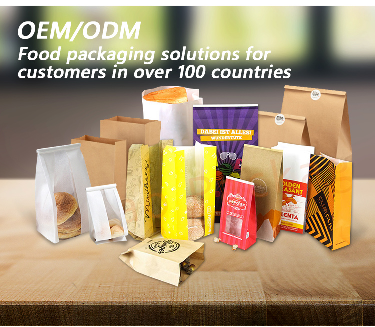Chewing Gum Eco Friendly Kraft Paper Bag for Bio-degradable Bread Storage and Packaging