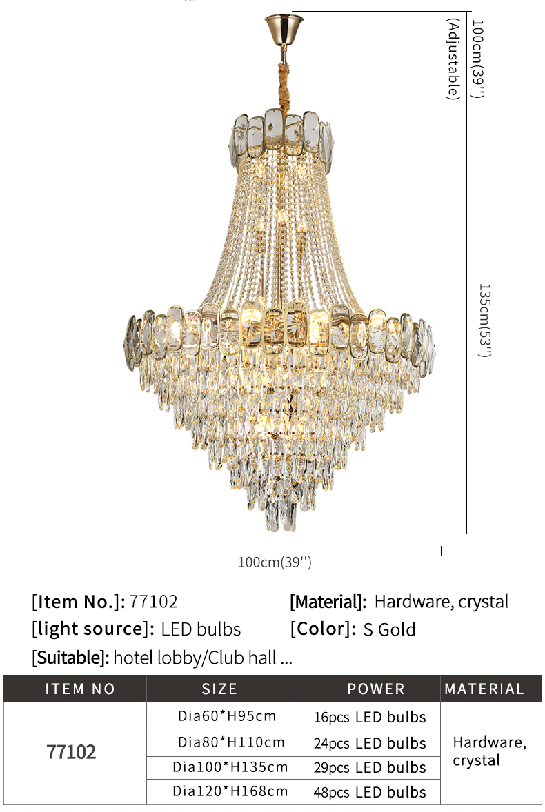 Luxury Crystal Chandelier For Living Room Large Design Lobby Hainging Lamp(WH-CY-159)
