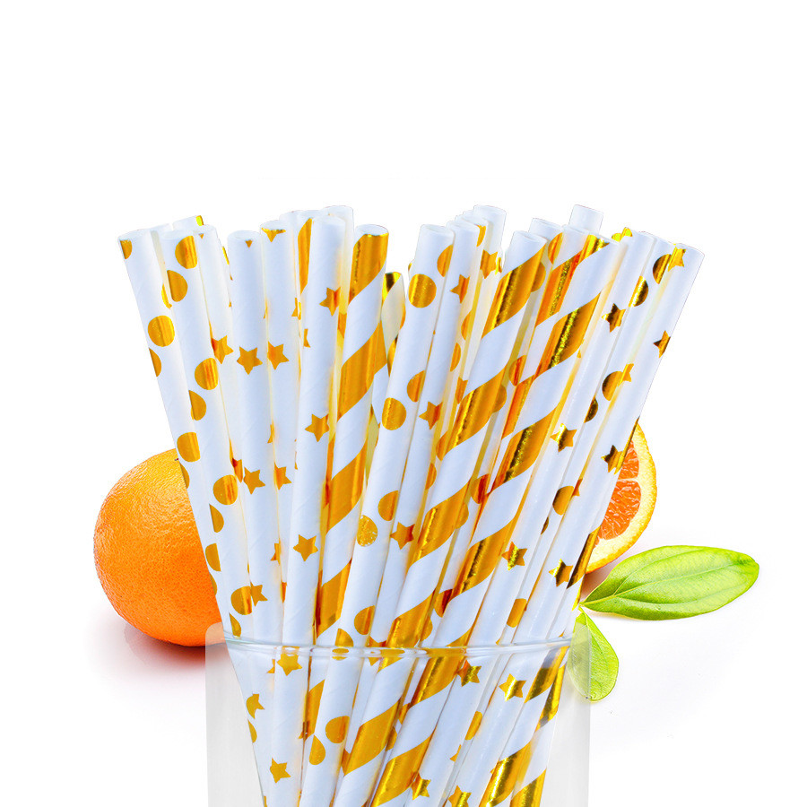 200pcs pack 6mm diameter food safe ink printing spots paper straws compostable waved pulp straws for party DIY