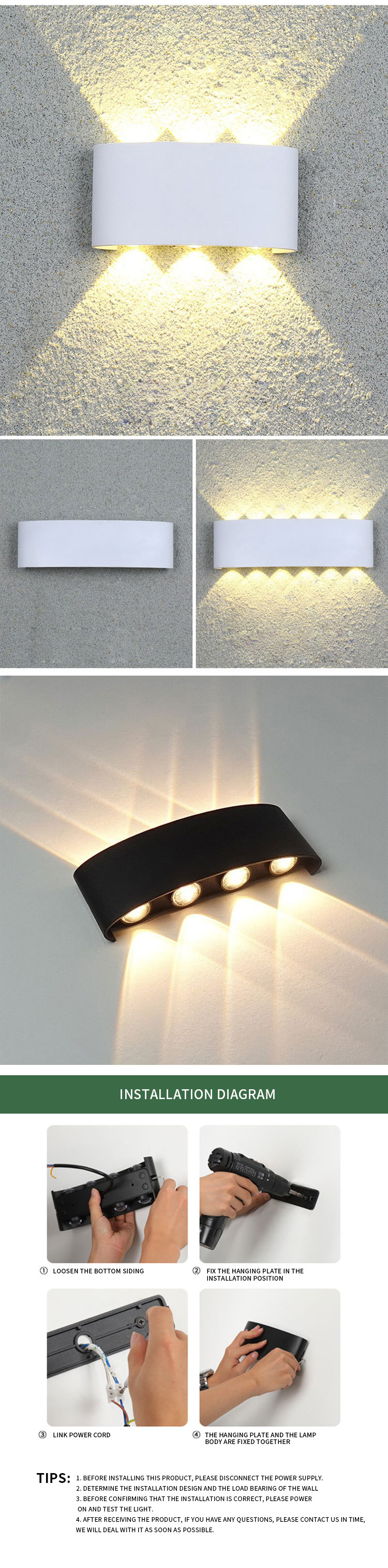 4W Outdoor Waterproof LED Wall Lights for bathroom 120x80x40mm
