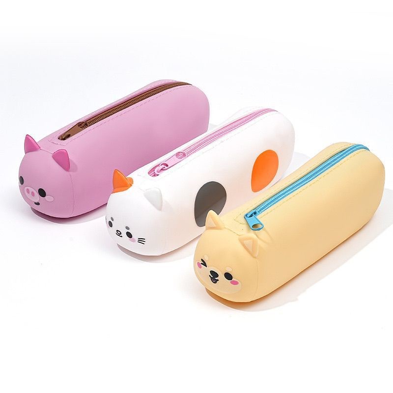 Pig Silicone Cartoon Pencil Box For Boys And Girls Stationery Case Pencil Pouch Makeup Bag School Supplies For Kids