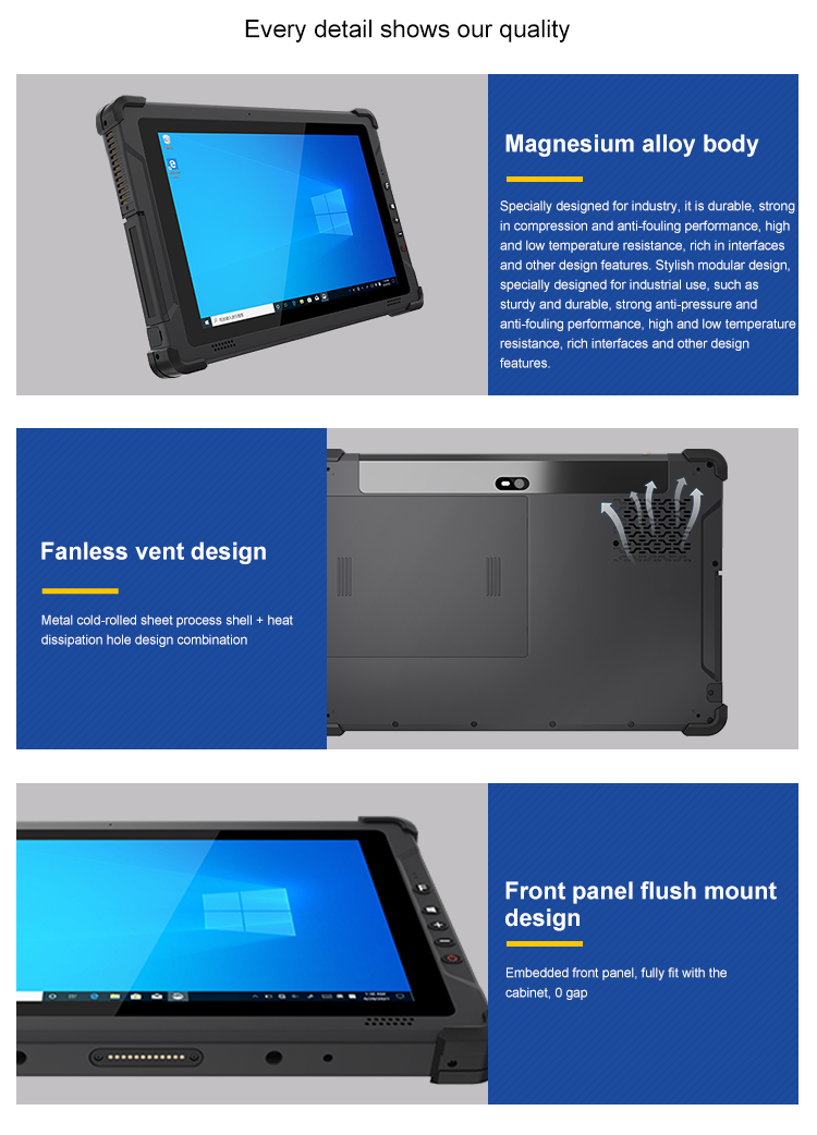 I5 I7 10 Inch Win 10 Rugged Tablet PC with 7.4V/5000mAh Capacity and Rear 8.0MP Camera