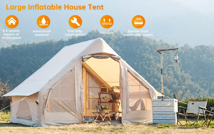 Wholesale Inflatable Air Tourist Tent Large Canvas Glamping Cabin Tent Family Outdoor Inflatable Camping Tent