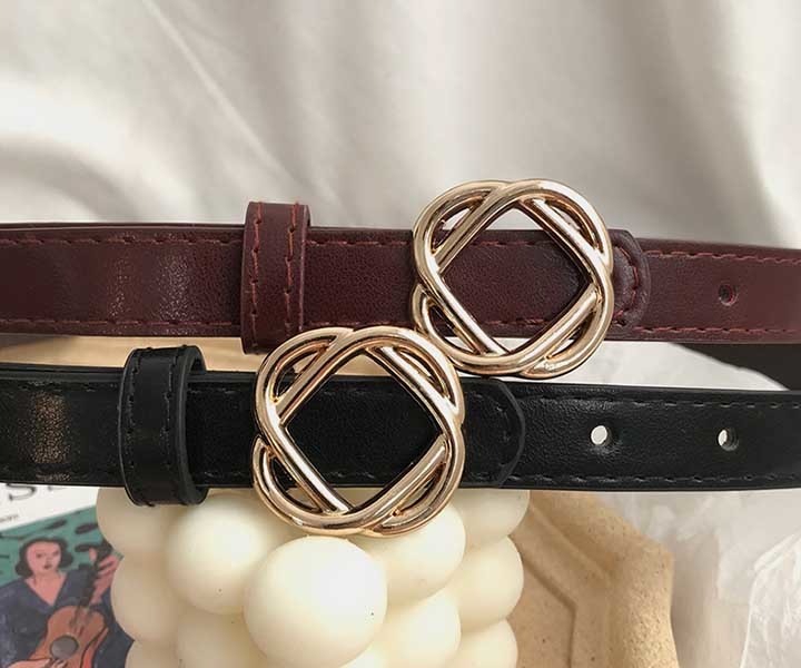 3cm Wide Women's Fashion Leather Belts Twisted Flower Shape Buckle Rose Gold Plating