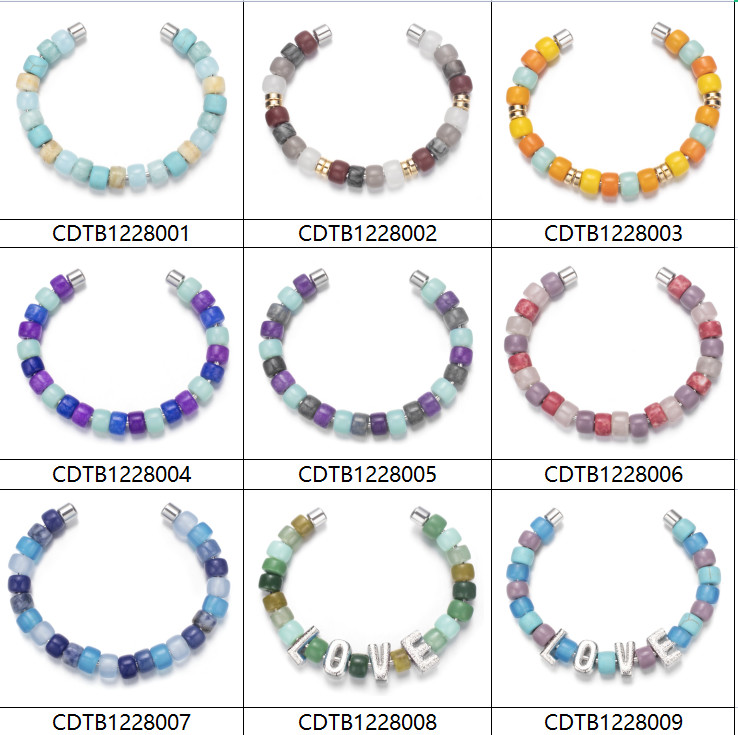 18.5cm Handmade Beaded Bangles , Stainless Steel Forte Beads Bracelet multicolor