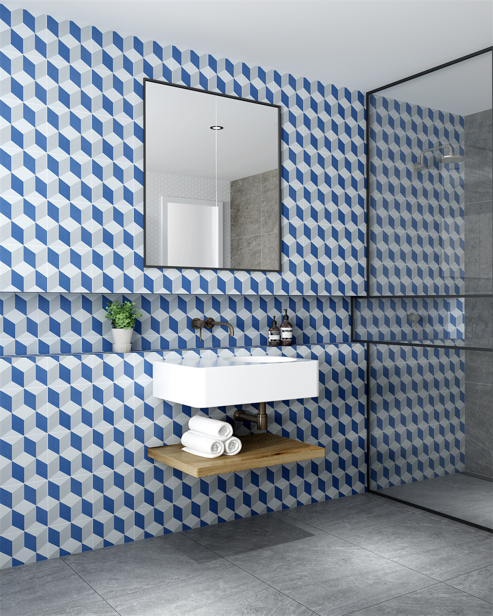 Blue And White Vintage Geometric Ceramic Rustic Tile For Hotel And Durable 200x200mm Floor Tile For Kitchen