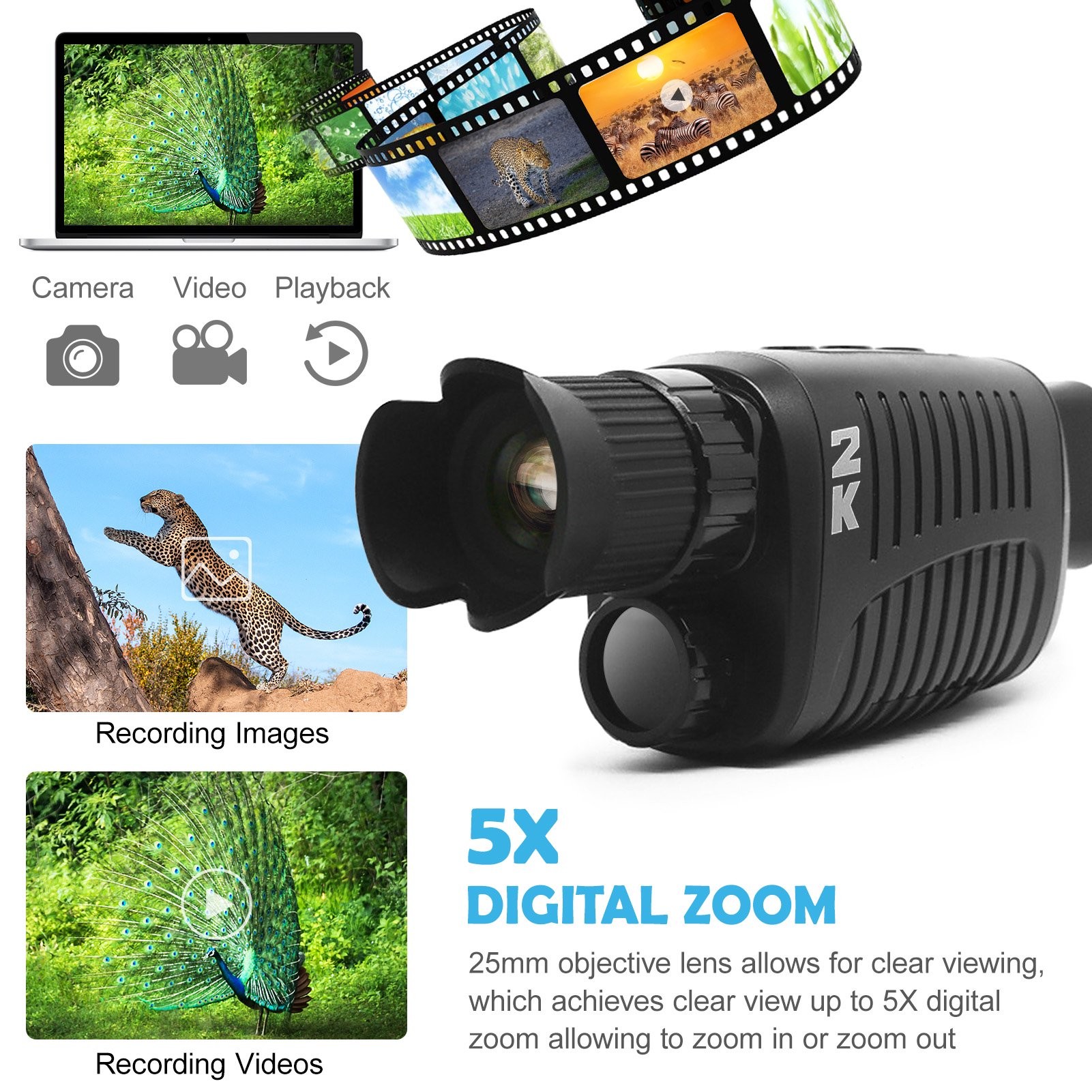 Digital Infrared Day And Night Time Binoculars Monocular 5X Digital Zoom Full Colored Night Vision