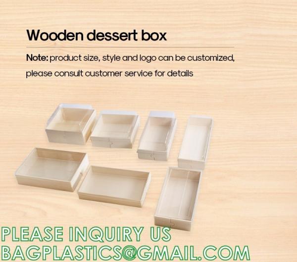Wooden Food Packaging Box Cake Dessert Container With Plastic Cover, Take Out