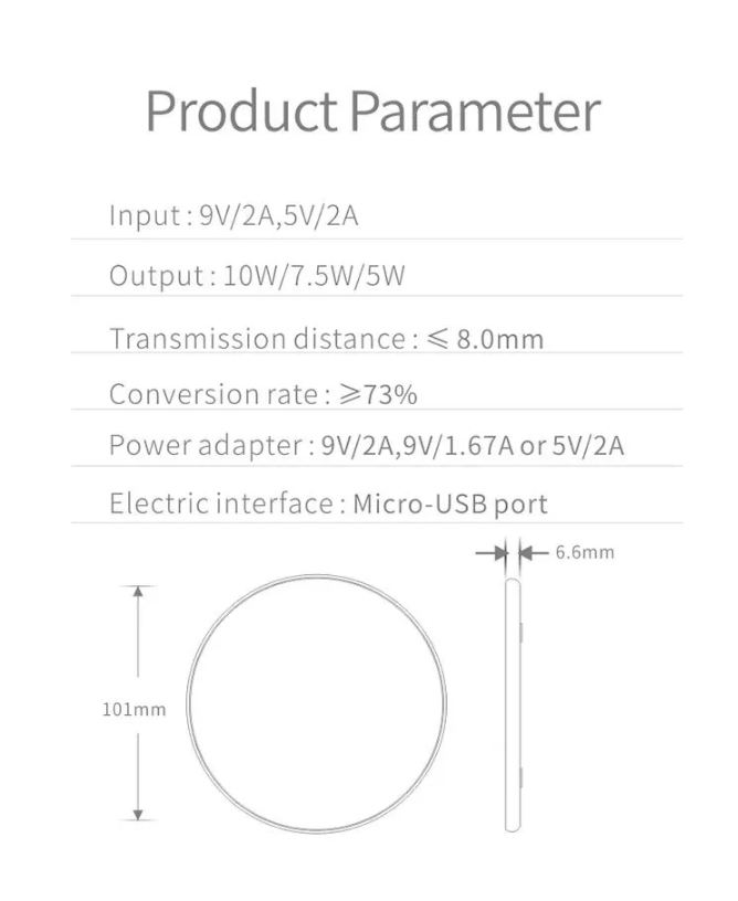 10W Ultra Thin Smartphone Wireless Charger 110 - 205KHz Qi Charger Pad