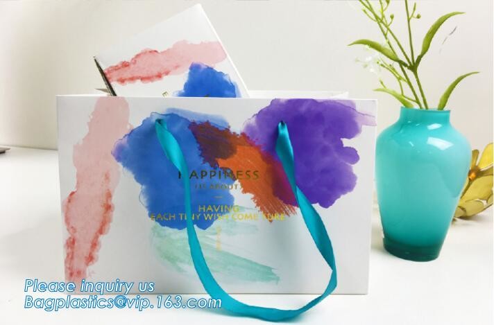 Flower carrier bag with different color customized pot plants kraft paper bag with handle,stamping logo fancy paper flow
