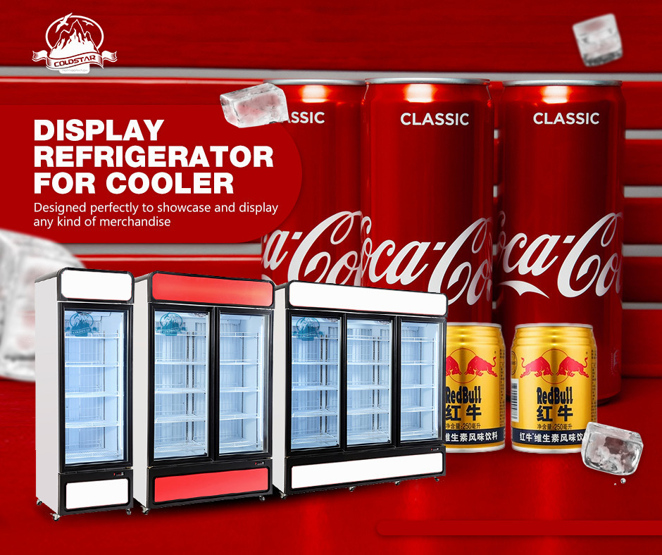 Commercial Display Drink Refrigerator Glass Doors 1000L Cooler Showcase