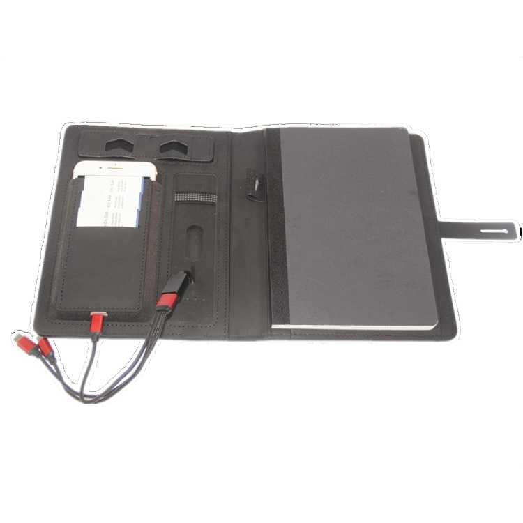 Customized PU Leather A5 Power Bank Notebook With Mobile Phone Holder