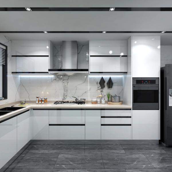 Modern Style 210cm Kitchen Cabinets with Quartz Stone Countertop Installation