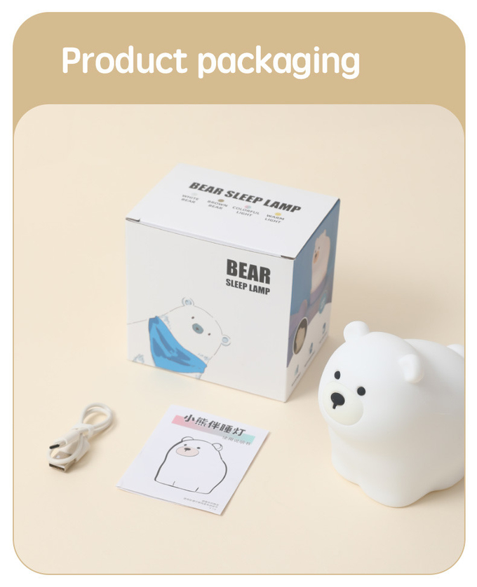 OEM Led Cute Cartoon Silicone Bear Sleep Lamp Usb Rechargeable Night Lamp Baby Bedroom Bedside Night Light