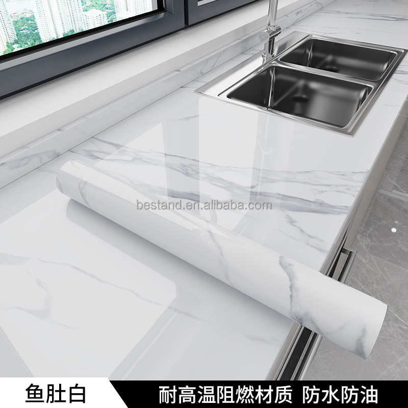 Marble Design High Glossy Self-Adhesive Kitchen Wallpaper with Heat Resistant and Waterproof Function