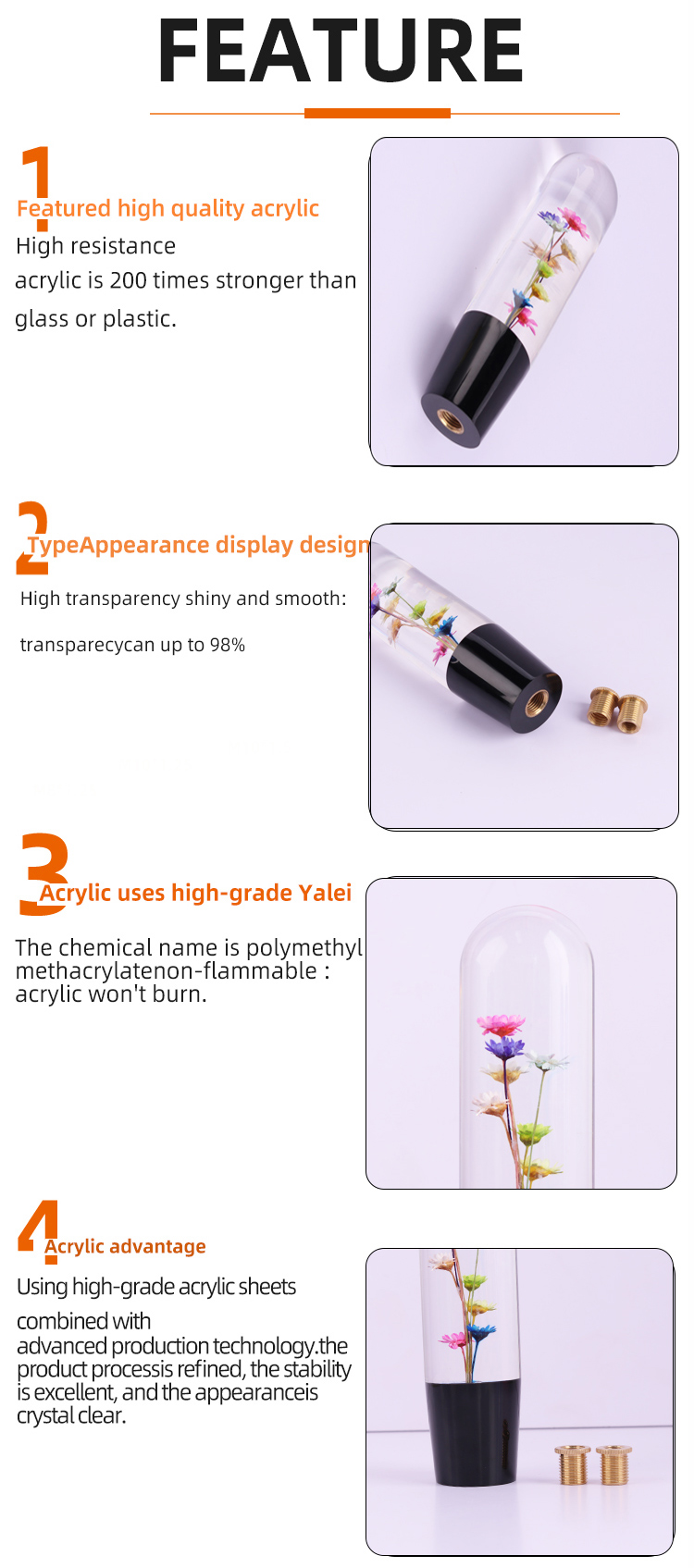 Craft Decoration Resin Shift Knob Flower Resin Gear Knob 10cm 15cm