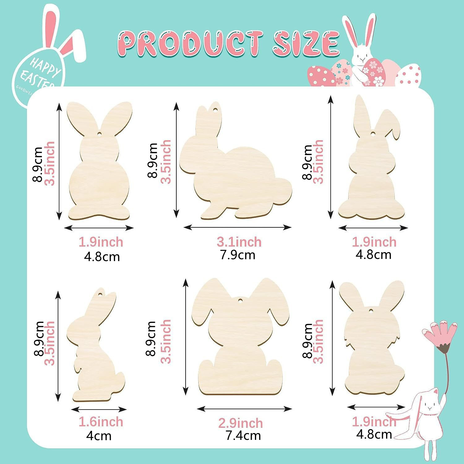 Easter Unfinished Wood Bunny Cutouts, Hanging Rabbit Cutouts Rabbit Shape Craft Tags Wooden Pendant Ornaments
