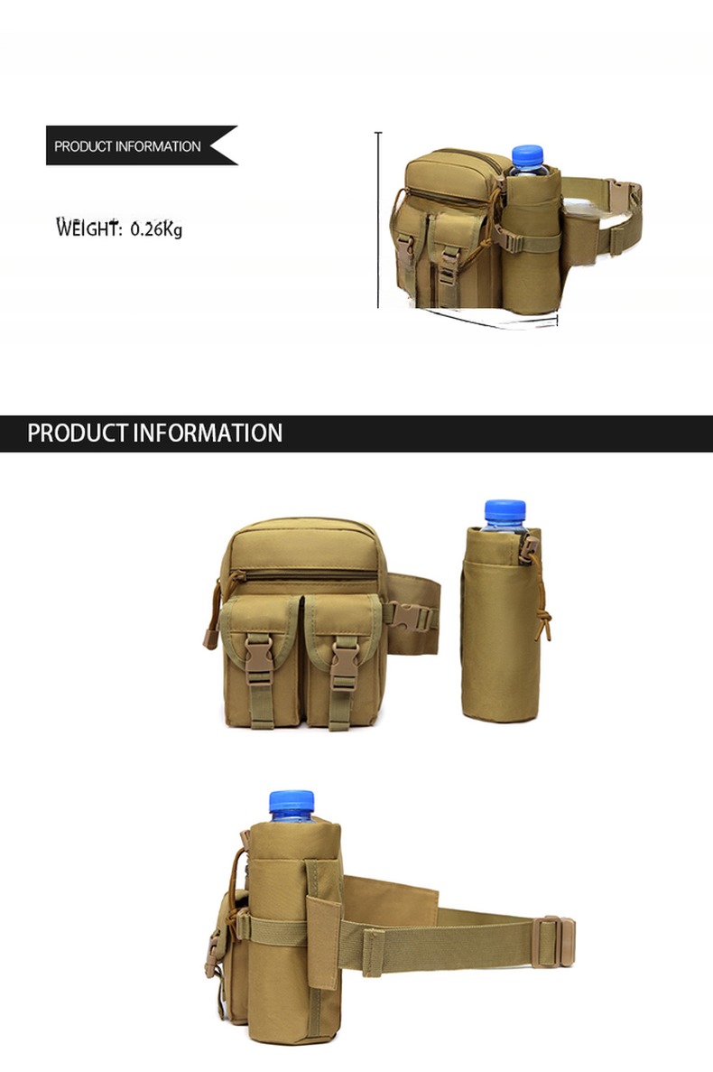 Outdoor Camping Multicolor Waist Backpack with Belt and Pattern Type Water Bottle Bag