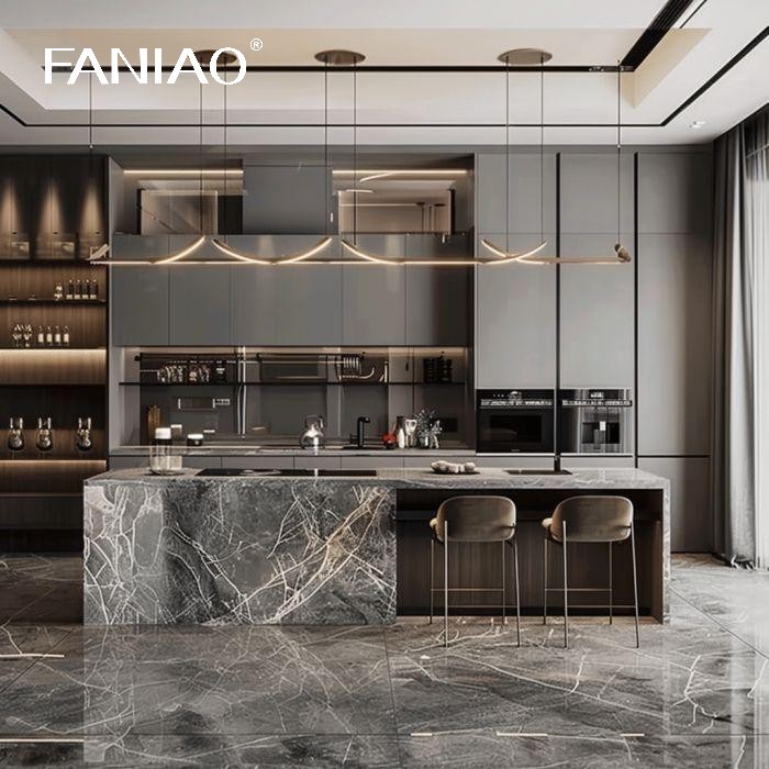Cabinets Supplier Modern Island Kitchen Designs Complete Metal Laminate Glossy Kitchen Cabinets