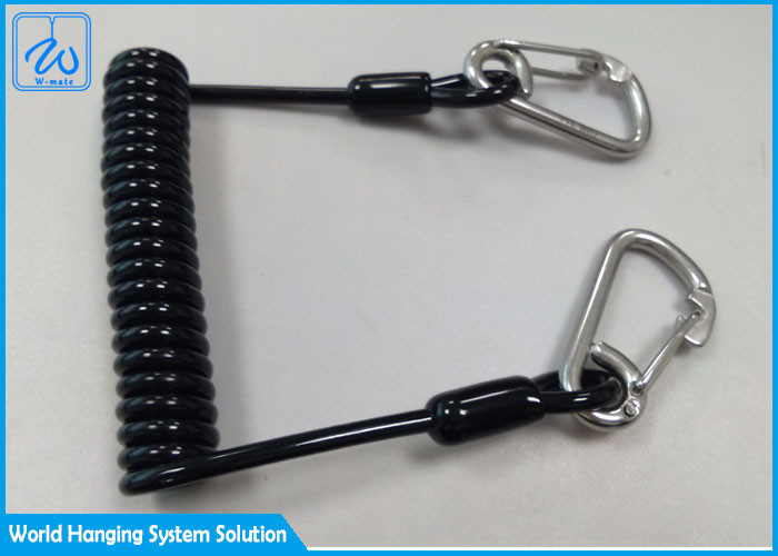 Professional Adjustable Retractable Safety Plastic Coated Spring Steel Coiled Tool Lanyard