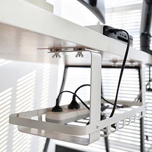 Convenient Hook Type Desk Cable Management Tray Bending Metal Wire Cable Holder Black