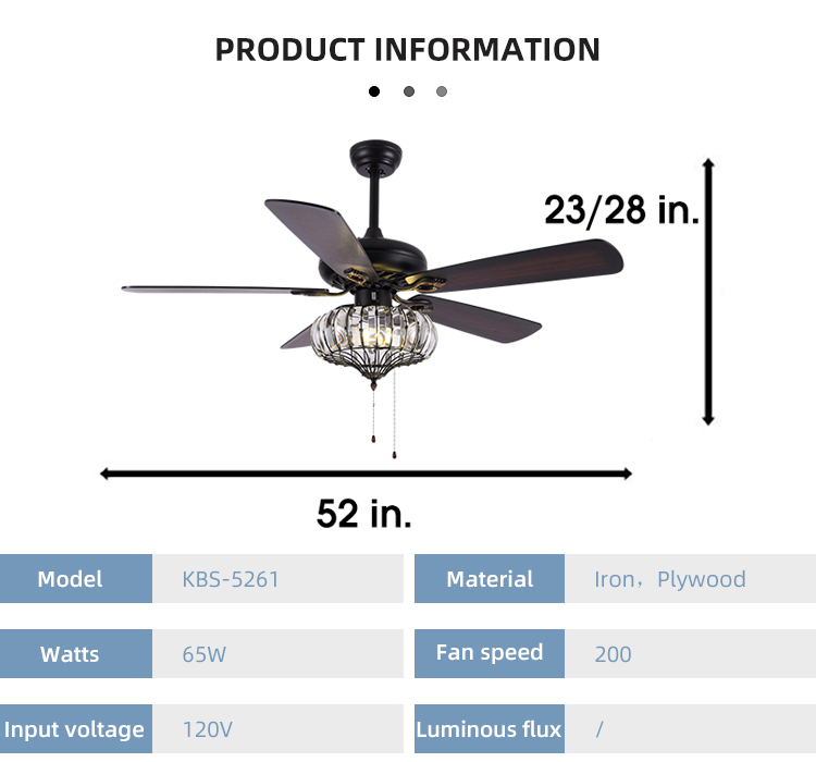 Surface Mounting 120V 65W Industrial Ceiling Fan Light / 52 Inch 5 Blade Ceiling Fan