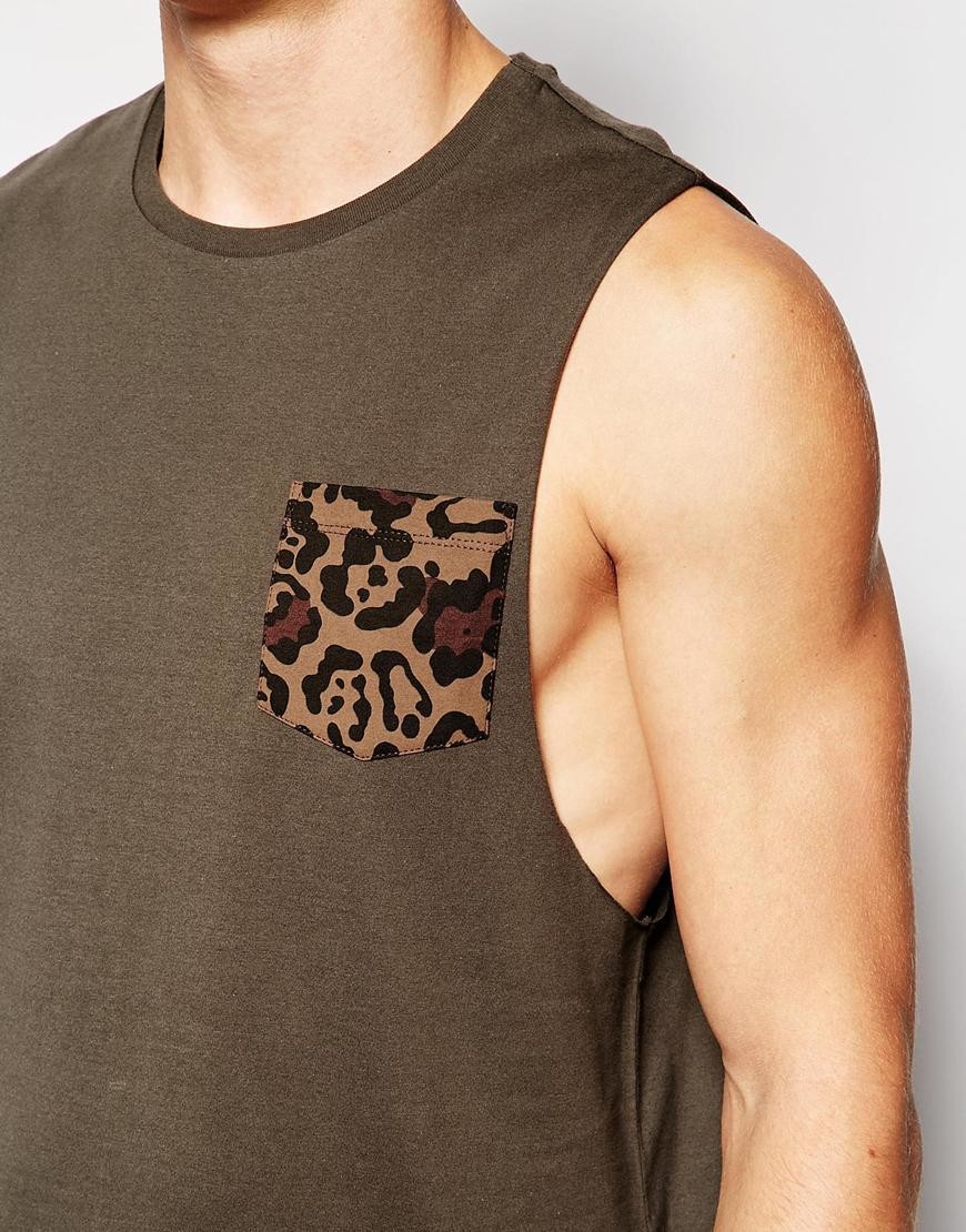 cotton vest with leopard pocket and relaxed skater fit training vest