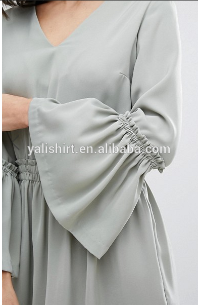 Professional clothing factory custom women v neck flared cuffs plus size dress