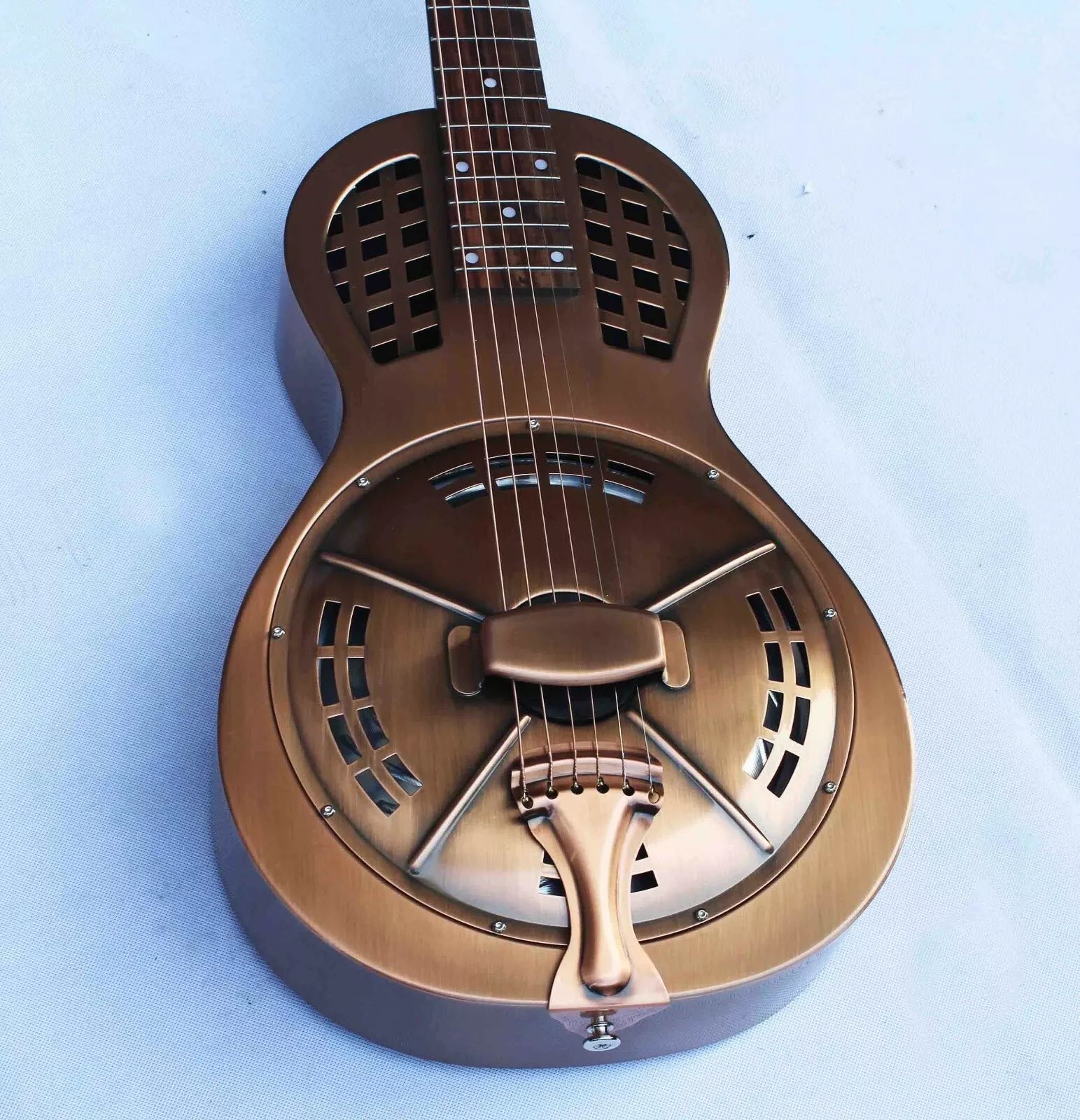 Custom Copper Finish Vintage Golden Brass Electric Parlor Resonator Guitar