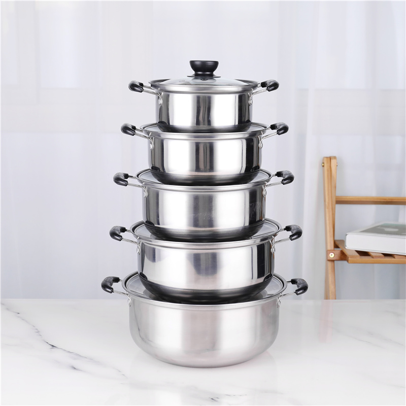 Glass lid 5pcs pot set stainless steel 410 cookware set