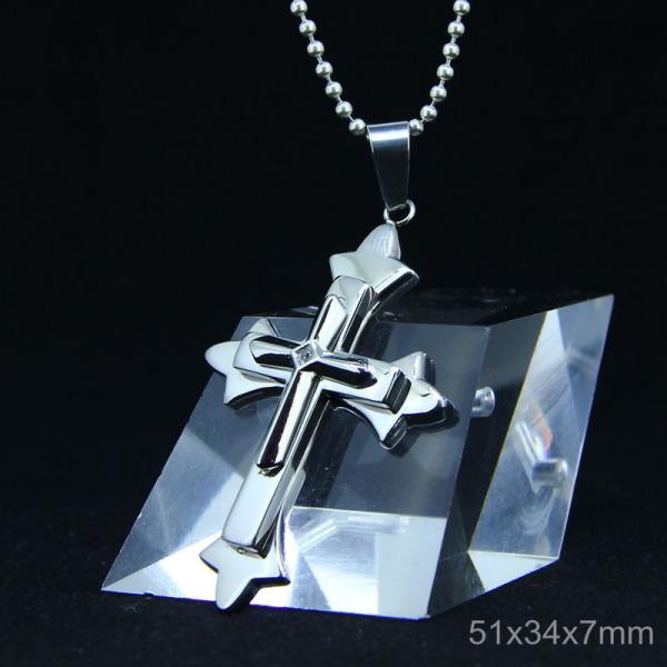 Trendy Stainless Steel CZ Crystal Stones Inlay Cross Plus Symbol Necklace