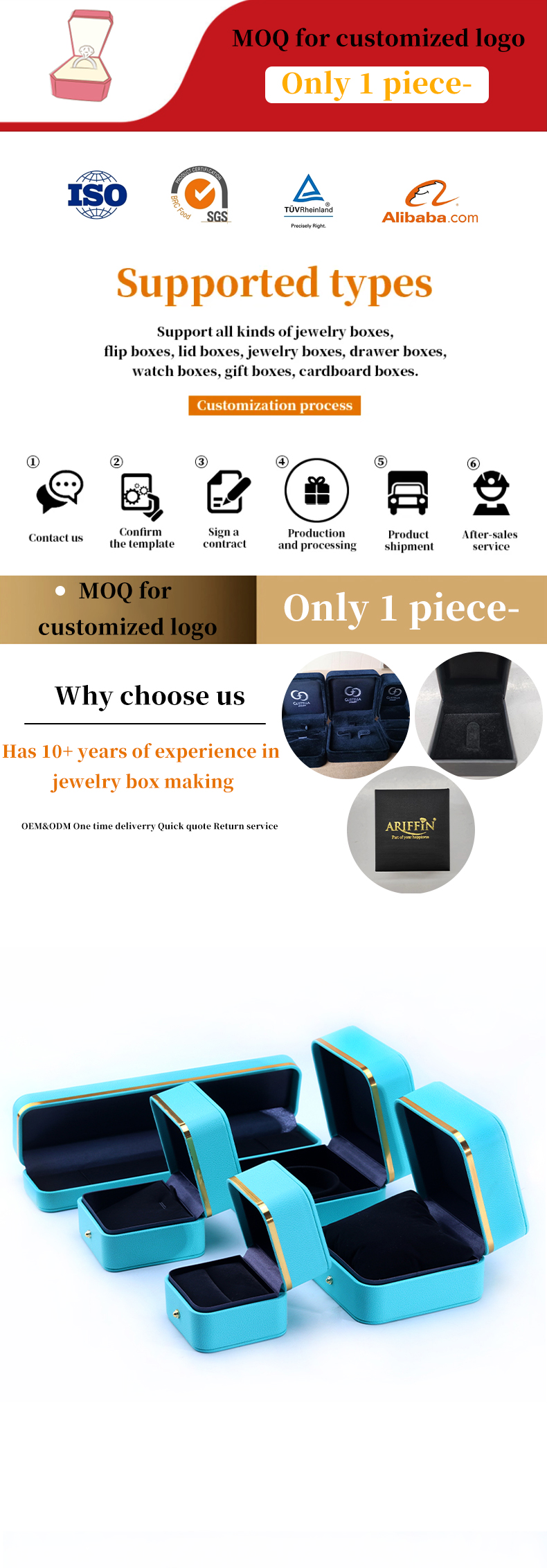 Grade Rectangle PU Leather Jewelry Packaging Box for Bracelet Necklace Watch and Ring