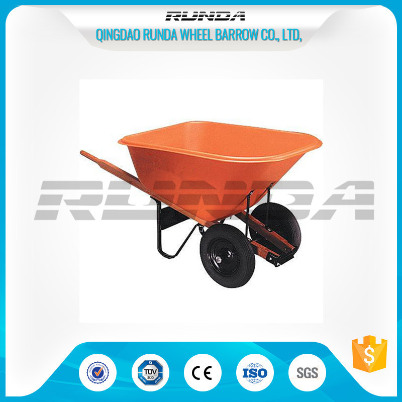 Platic Tray Material Heavy Duty Wheelbarrow 180kg Load Wooden Handle Farm Tools