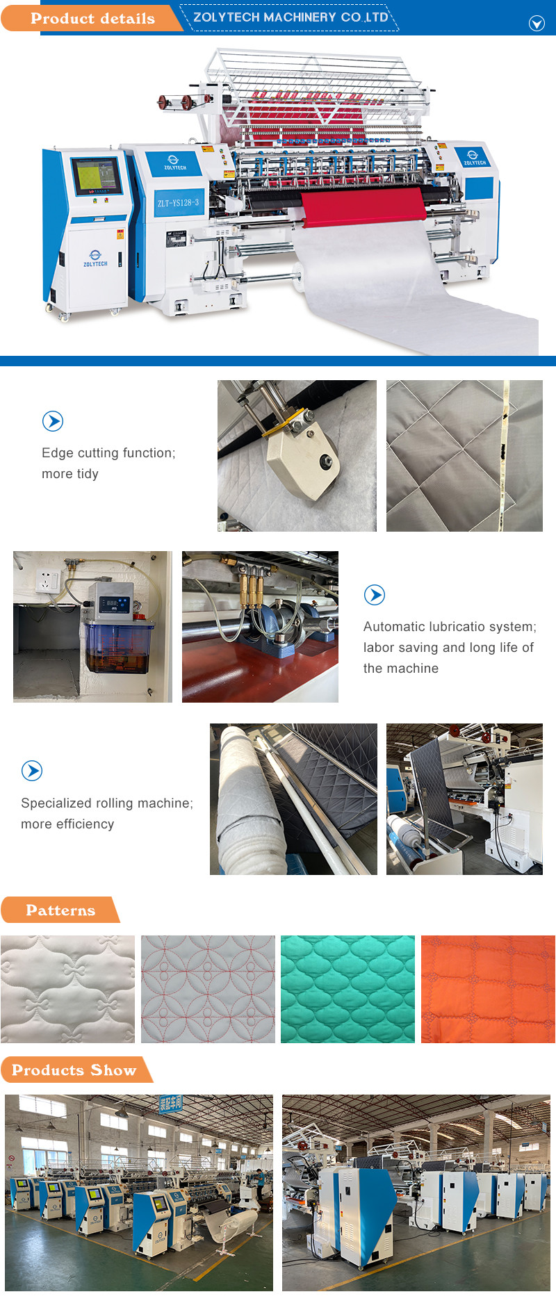 ZOLYTECH ZLT-YS128 Computerized Lock Stitch Multi-needle Quilting Machine