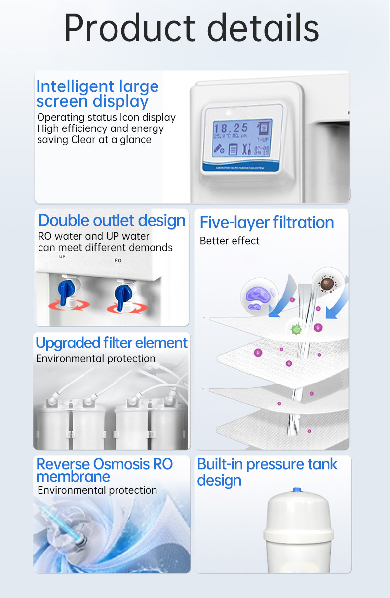 Type I Water UPSY Series 10 -200 Liters Per Hour Ultra Large Screen Intelligent Laboratory Level Ultra Pure Water Equipment