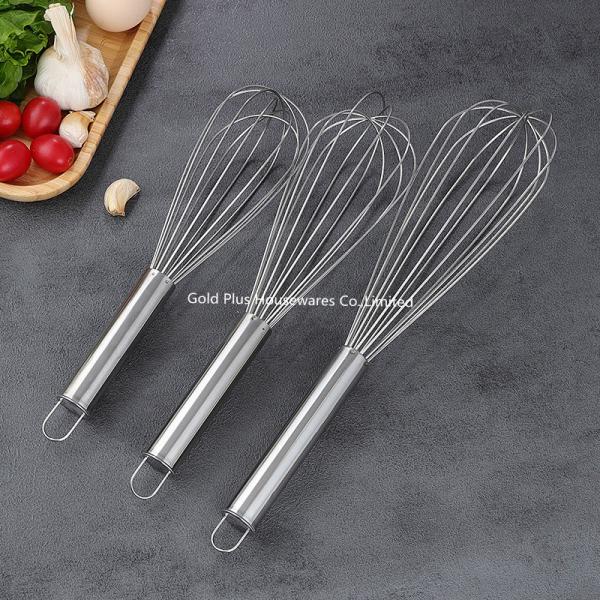 Classical design natural color household stainless steel handle egg whisk metal