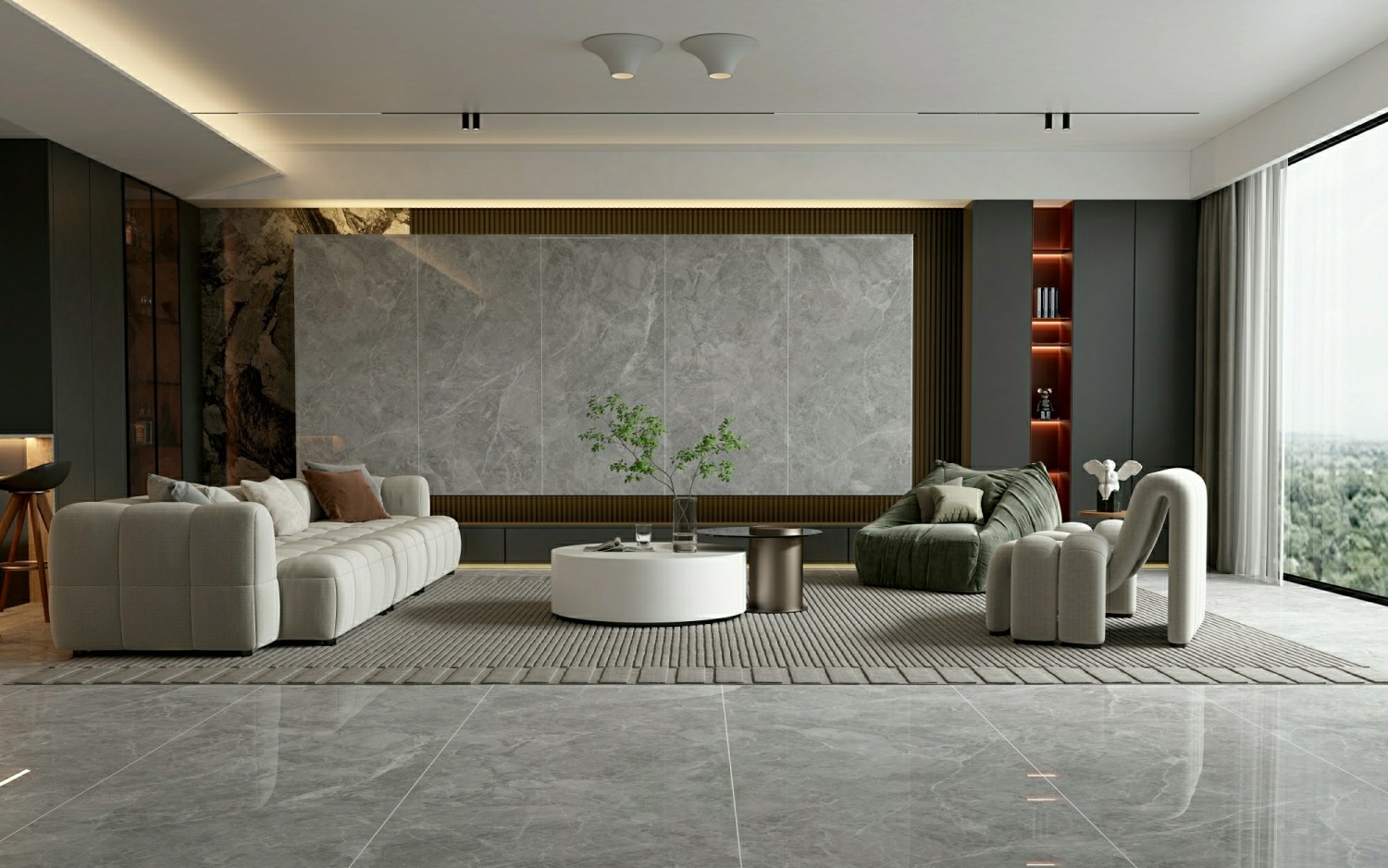 Wear-Resistant W.A 0.5% Water-Proof Interior Wall 900x1800x9mm Glazed Polished Porcelain Tile For Living Room And Bathroom
