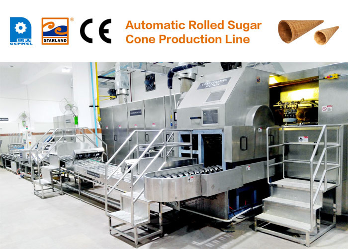High Efficiency Rolled Sugar Cone Production Line / Flower Snow Cone Making Machine
