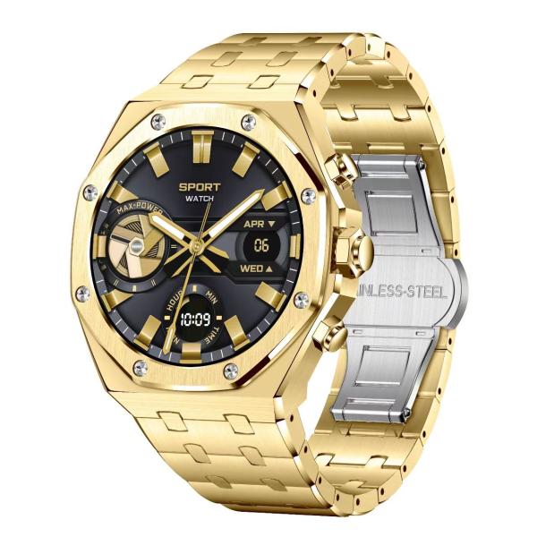 AK68 Gold Stainless Steel Smart Watch 1.43 Inch Health Monitoring Smartwatch